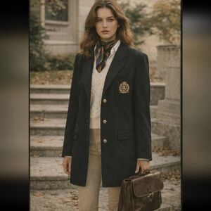 Lauren Ralph Lauren Black Wool Crest Academia Old Money Twee Blazer Trench 12